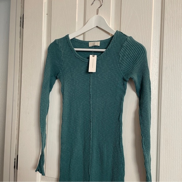 ANTHROPOLOGIE Sasha T.La Ribbed Cotton Knit Midi Maxi Dress new NWT Teal Blue XS - Picture 15 of 16